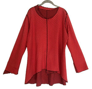 NOBLU Lagenlook Reversible Tunic Top - Stripes / Dots Cotton Pucker Asymmetric M